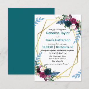 Floral Blooms Mod Teal -3x5 Wedding Announce/Recep Invitation