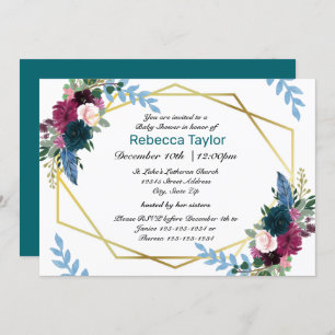 Floral Blooms Mod Teal - Baby Shower Invitation