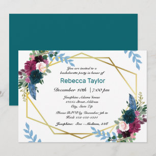 Floral Blooms Mod Teal - Bachelorette Party Invitation