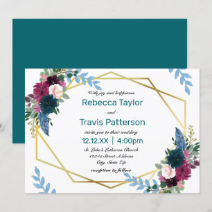 Floral Blooms Mod Teal - Wedding Invitation