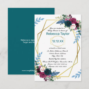 Floral Blooms Mod Vert Teal - 3x5 Baby Shower Invitation