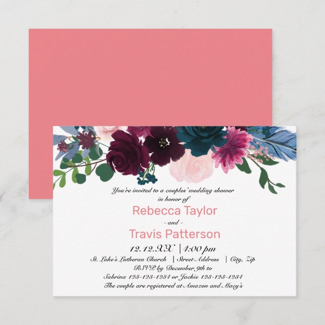 Floral Blooms Pink - 3x5 Couples' Wedding Shower Invitation (Front/Back)