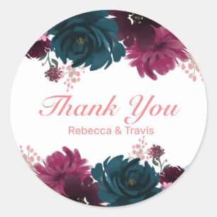 Floral Blooms Pink Thank You - Circle Sticker