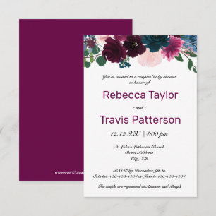 Floral Blooms Plum - 3x5 Couples' Baby Shower Invitation
