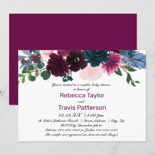 Floral Blooms Plum - Couples' Baby Shower Invitation