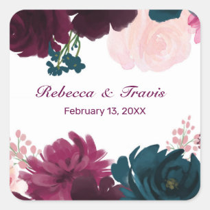 Floral Blooms Plum - Square Sticker
