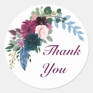 Floral Blooms Plum Thank You - Circle Sticker