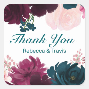 Floral Blooms Plum Thank You - Square Sticker