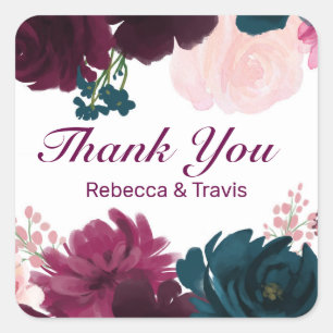 Floral Blooms Plum Thank You - Square Sticker