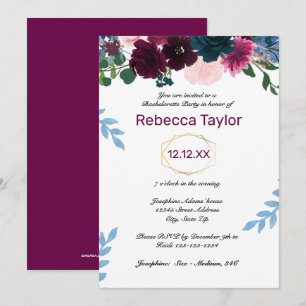 Floral Blooms Plum Vertical - Bachelorette Party Invitation