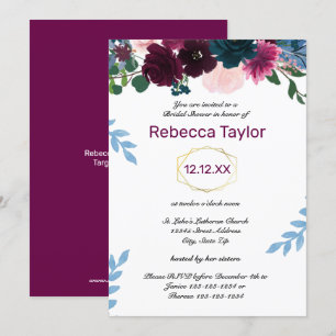 Floral Blooms Plum Vertical - Bridal Shower Invitation