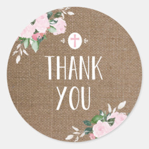 Floral Blooms Religious Thanks Sticker Burlap
