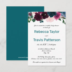 Floral Blooms Teal - 3x5 Couples' Baby Shower Invitation
