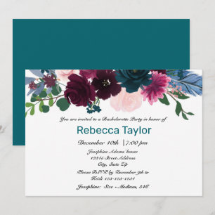 Floral Blooms Teal - Bachelorette Party Invitation