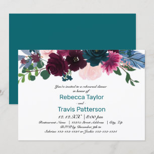 Floral Blooms Teal - Rehearsal Dinner Invitation