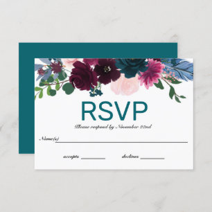 Floral Blooms Teal - RSVP Invitation