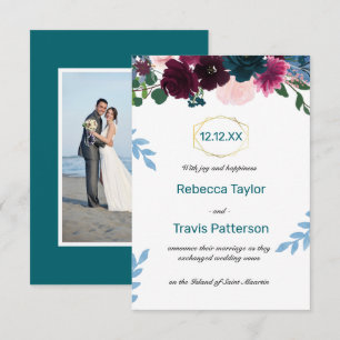Floral Blooms Teal Vert - 3x5 Wedding Announcement
