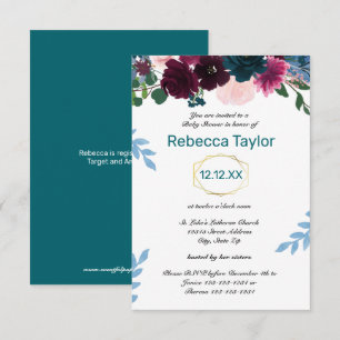 Floral Blooms Teal Vertical - 3x5 Baby Shower Invitation