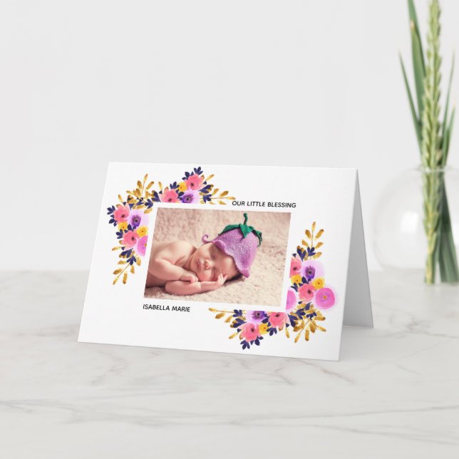 Floral Blooms | Welcome Baby | Lavender & Pink Announcement (Front)