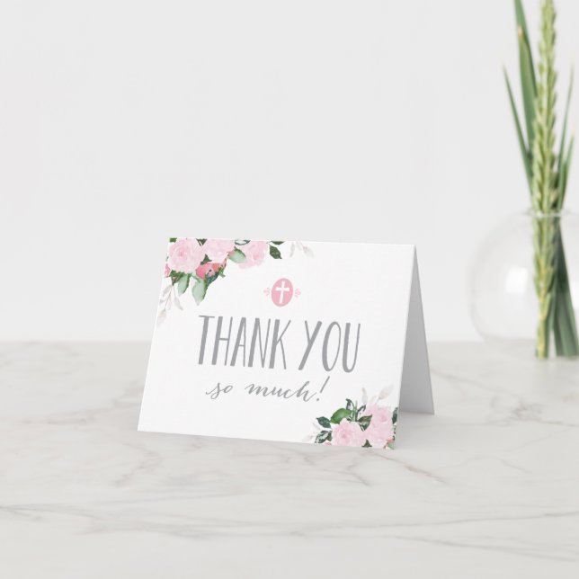 Floral Blooms White Religious Thank You Card (Front)