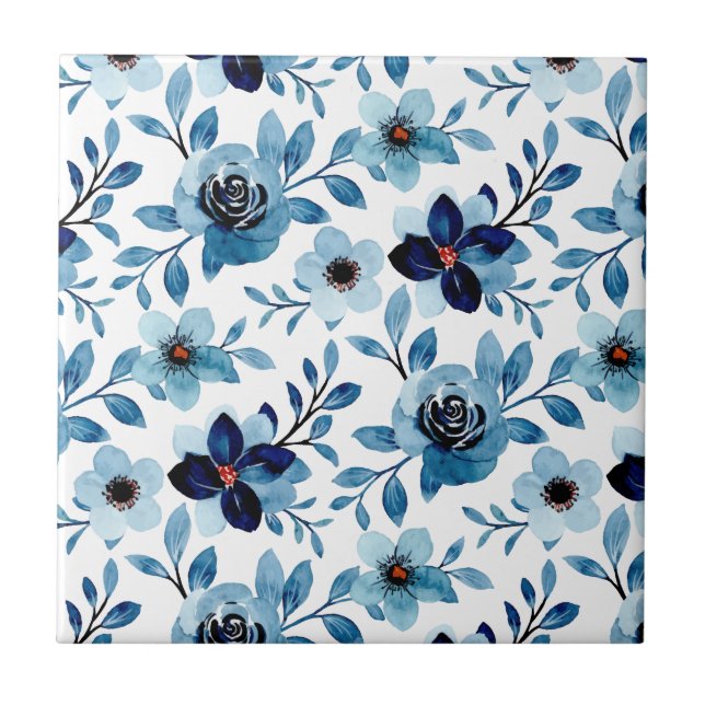 Floral blossom (4.25 x 4.25) blue summer flowers tile (Front)