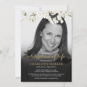 Floral Blossom Black And White Photo Funeral Invitation