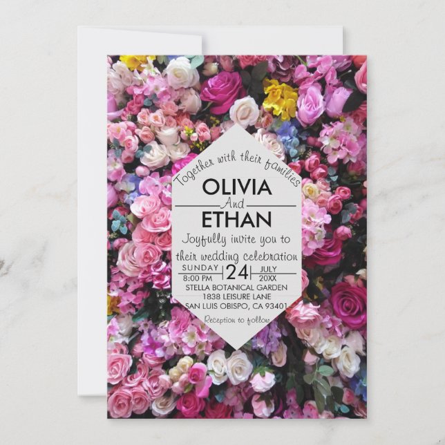 Floral blossoms colourful roses Wedding Invitation (Front)