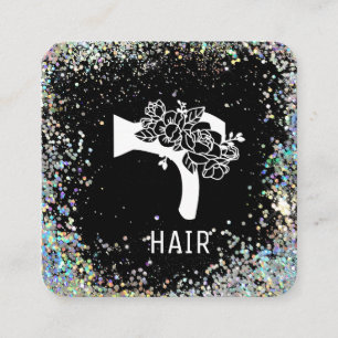*~* Floral Blow Hair Dryer Flower Glitter  AP6 Square Business Card