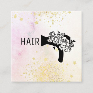 *~* Floral Blow Hair Dryer Flower Ombre Pastel AP6 Square Business Card