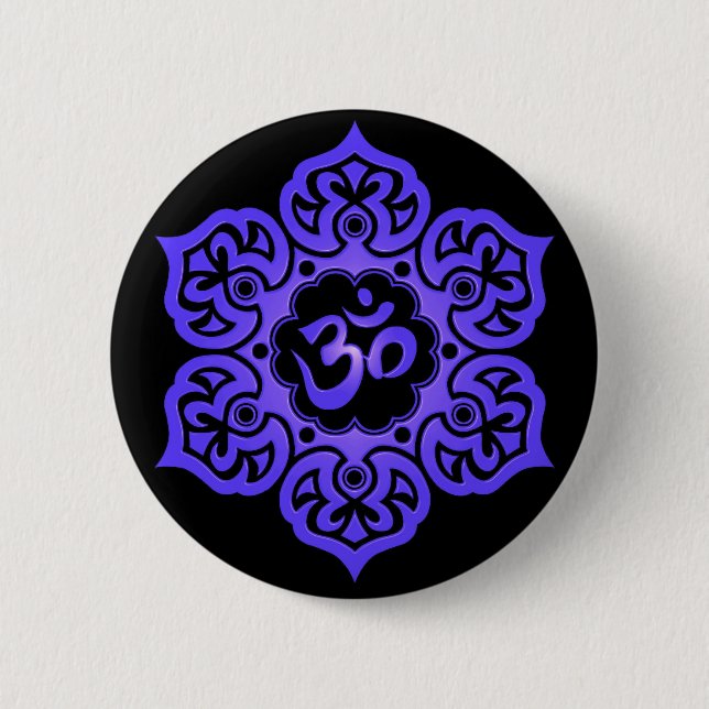 Floral Blue and Black Aum Design 6 Cm Round Badge (Front)