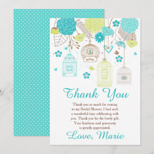 Floral Blue and Green Bridal Shower Thank You Card