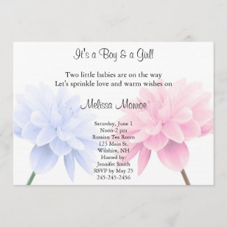 Floral Blue and Pink Twins Sprinkle Invitation