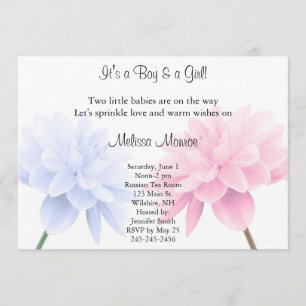 Floral Blue and Pink Twins Sprinkle Invitation