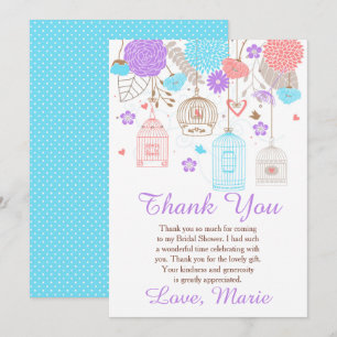 Floral Blue and Purple Bridal Shower Thank You Card