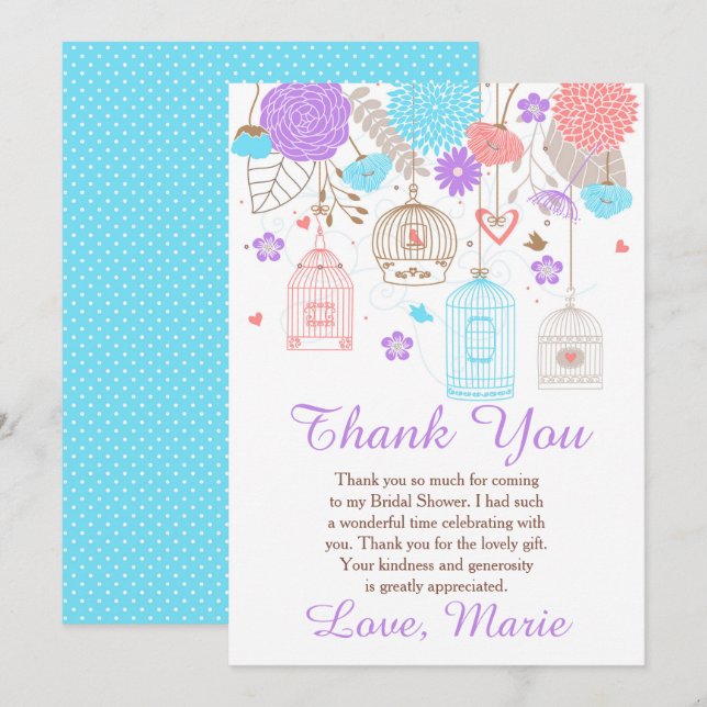 Floral Blue and Purple Bridal Shower Thank You Card (Front/Back)