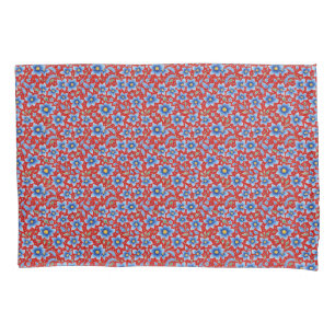 Floral Blue and Red Provencal Print Pillowcase