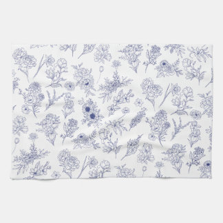 Floral Blue and White Classical Tea Towel