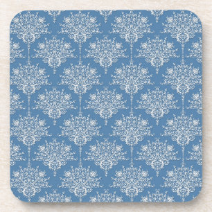 Floral Blue and White Damask Coaster
