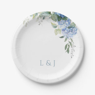  Floral Blue  and White Hydrangea Event Wedding  Paper Plate