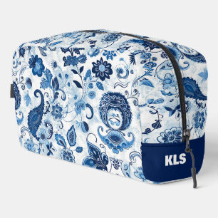 Floral Blue and White Paisley Monogram Personalise Dopp Kit