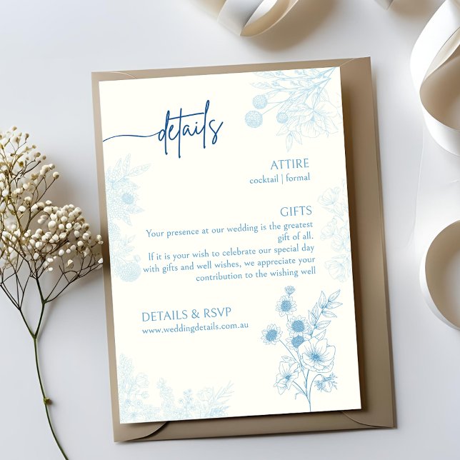 Floral Blue and White Wedding Details and RSVP (Creator Uploaded)