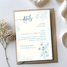 Floral Blue and White Wedding Details and RSVP