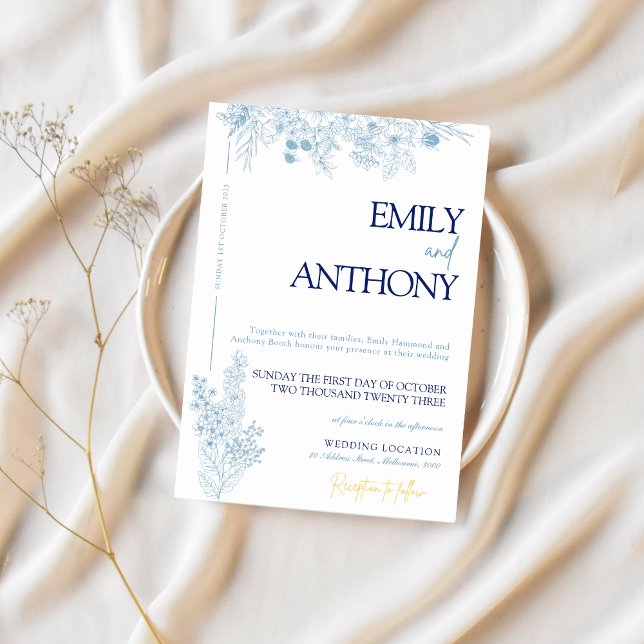 Floral Blue and White Wedding Invitation (Creator Uploaded)