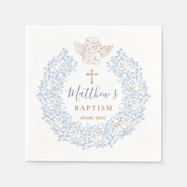 Floral Blue Baby Angel Cross Napkin (Front)