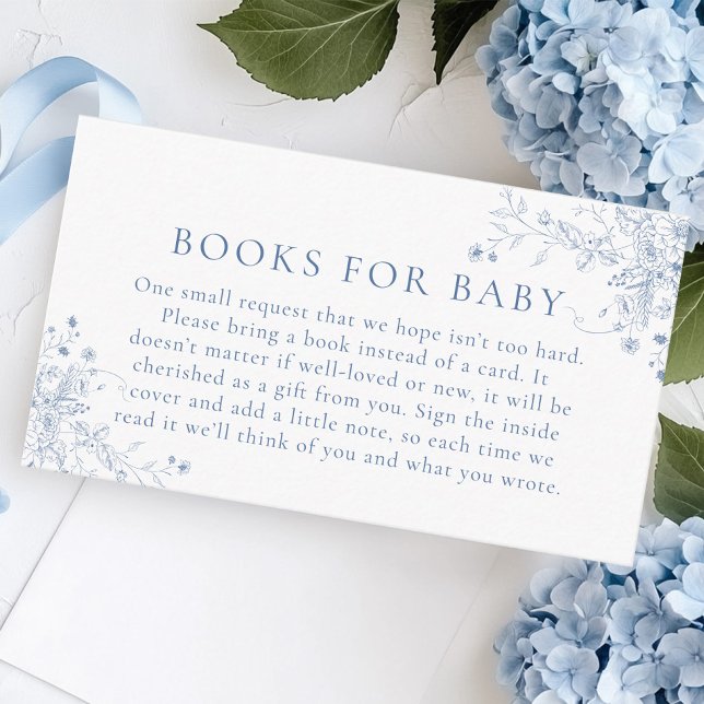 Floral Blue Baby Shower Books for Baby Enclosure Card (Creator Uploaded)
