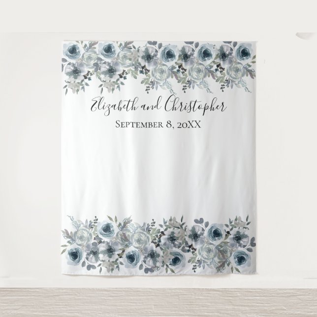 Floral Blue Backdrop Photo Prop Wedding Shower  Tapestry (Front)