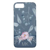 Floral Blue Berry Watercolor with Monogram