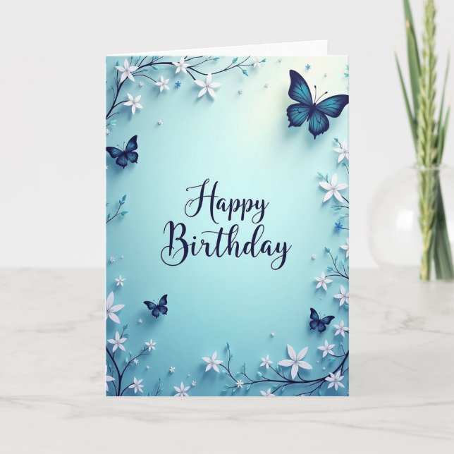 Floral Blue Birthday Card (Front)