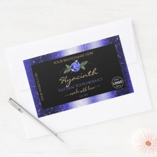 Floral Blue Black Product Label Glitter Stars Logo