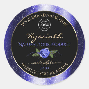 Floral Blue Black Product Label Glitter Stars Logo